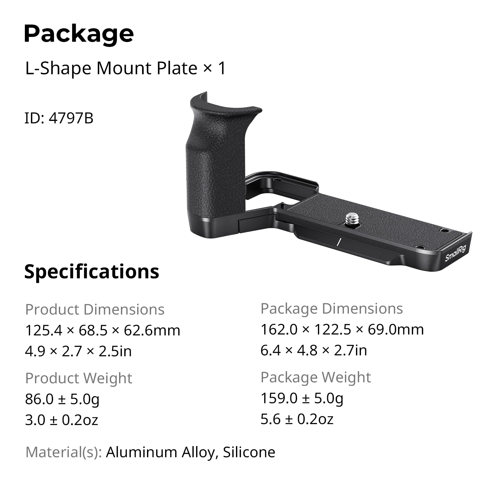 SMALLRIG A7C II / A7CR Poignée en L pour Sony Alpha 7C II/Alpha 7CR, Poignée Légère en Silicone, Plaque QR Intégrée pour Arca, pour Trépieds/Prise de Vue à Main Levée - 4797