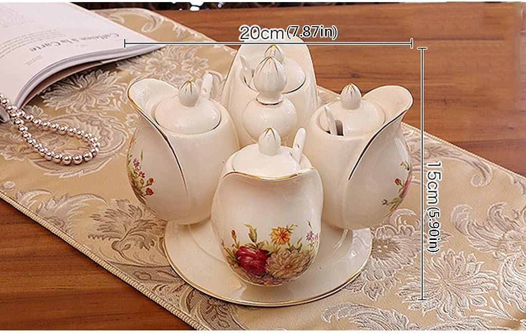 Pots à épices en verre, Ensemble avec couvercles pot d'assaisonnement en céramique bouteille d'assaisonnement récipient d'assaisonnement blanc avec couvercle de cuillère plateau assaisonnement de Rest