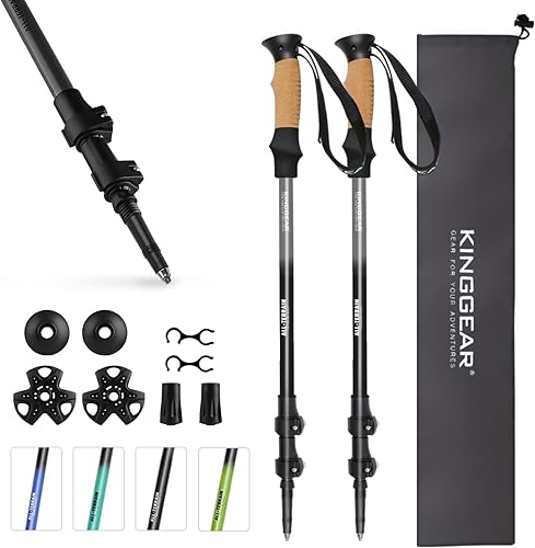 KINGGEAR Walking Sticks - Adjustable Hiking Poles, Trekking Poles with Quick Flip Lock, Lightweight Collapsible, Durable 7075 Aluminum, Natural