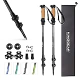KINGGEAR Walking Sticks - Adjustable Hiking Poles, Trekking Poles with Quick Flip Lock, Lightweight Collapsible, Durable 7075 Aluminum, Natural Anti-Sweat Cork Grips, All Terrain Black