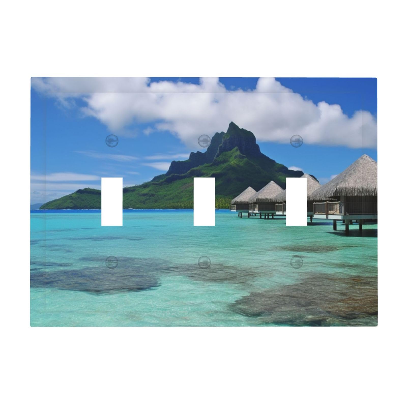 Kloph Tahiti Beach Decorator Light Switch Covers Wall Plate 3-Gang Mid Size 6.7" X 4.8" Triple Toggle Switch Wallplate Decorative 3 Gang Wall Switch Plate Covers Polycarbonate Thermoplastic