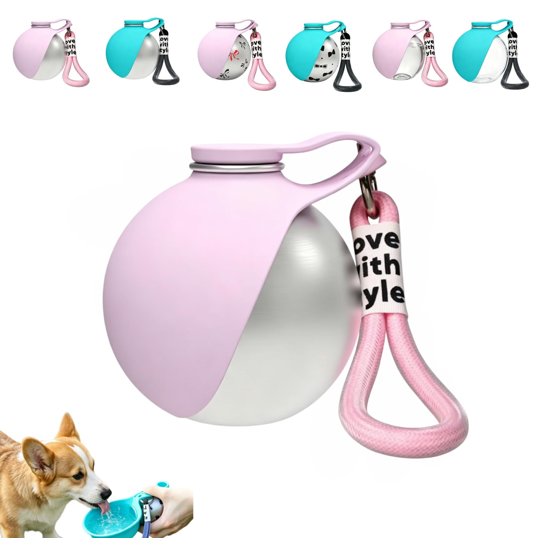 Wisfancy Stainless Steel Dog Water Bottle for Walking, 285ML Portable Dog Water Bottle, Dog Travel Water Bottle with Bowl for Small Dogs, Cats, Travel and Camping (Opaque-Pink) โ image 1