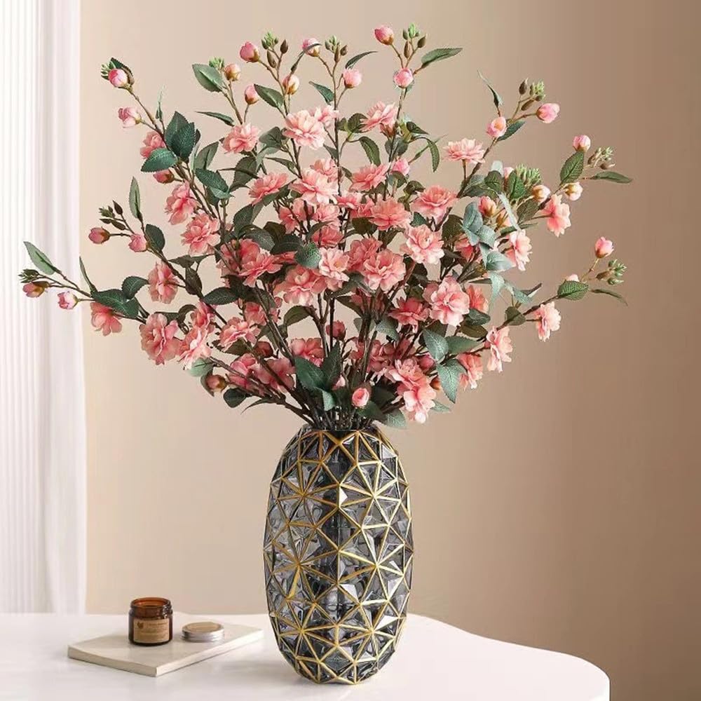 Fleurs artificielles de pêcher en soie réalistes, lot de 5 grandes tiges roses