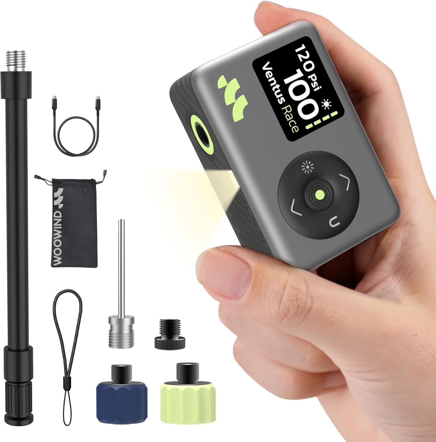 Woowind Pompa Per Bicicletta, Mini Compressore Portatile, Gonfiaggio rapido in 50s, 120 PSI, Pompa Bici Compatibile con Valvole Presta e Schrader per Biciclette da Strada, MTB, E-bike e City Bike
