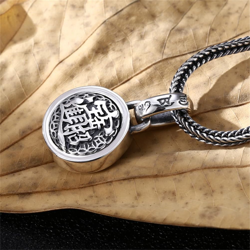 S925 Ciondolo Portafortuna in Argento Sterling, Collana Da Uomo Vintage Con Ciondolo Girevole