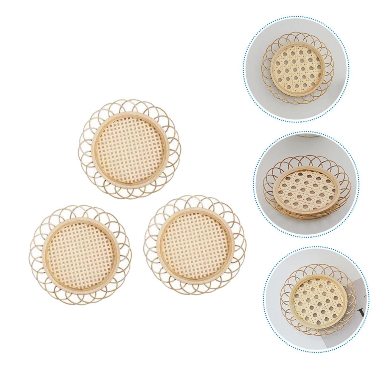 OUNONA Posavasos De Bambú Antideslizantes para Tazas Y Bebidas Alfombrillas Decorativas De Cocina Y Hotel Aislantes Y Elegantes 3 Piezas X 4
