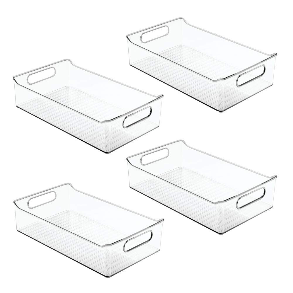 mDesign Organizer ufficio – Contenitore portaoggetti in plastica con manici per ufficio e casa – Box in plastica ideali per penne, matite, timbri e cancelleria – Set da 4 – trasparente
