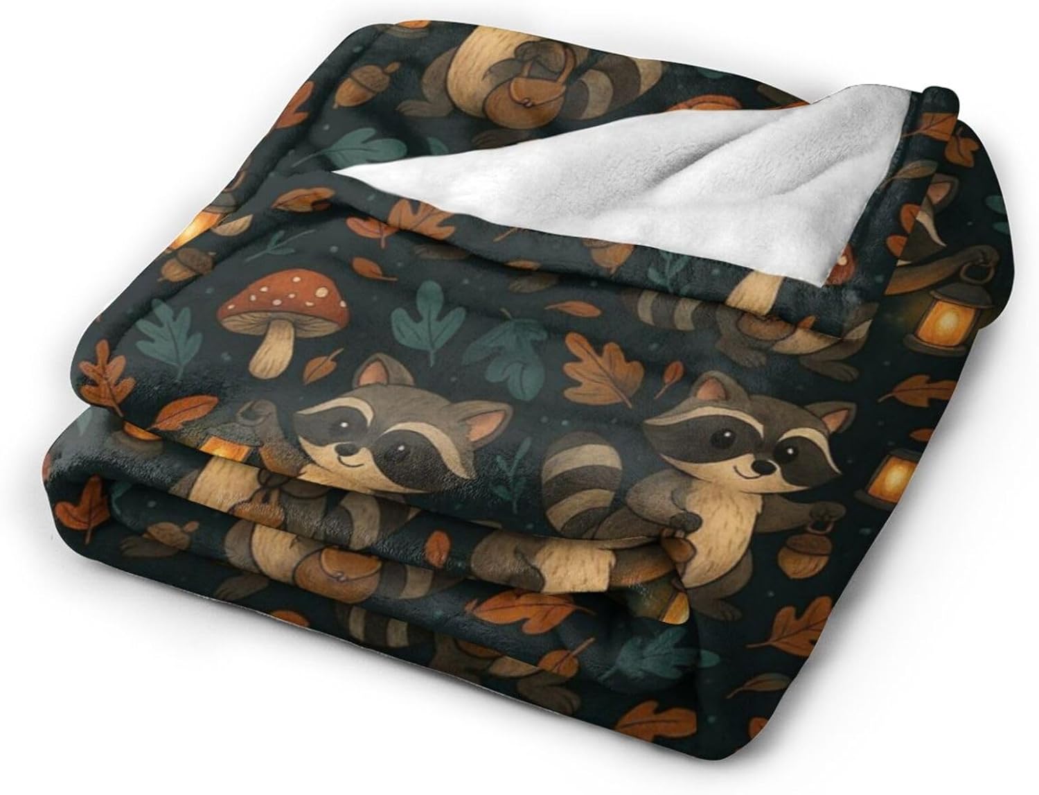 Cute Raccoon Blanket 50"x60", Woodland Animal with Lantern Throw Blankets, Gifts for Women Girls Kids, Soft Lightweight Fleece for Sofa Room Couch Bed Travel Modern Decor