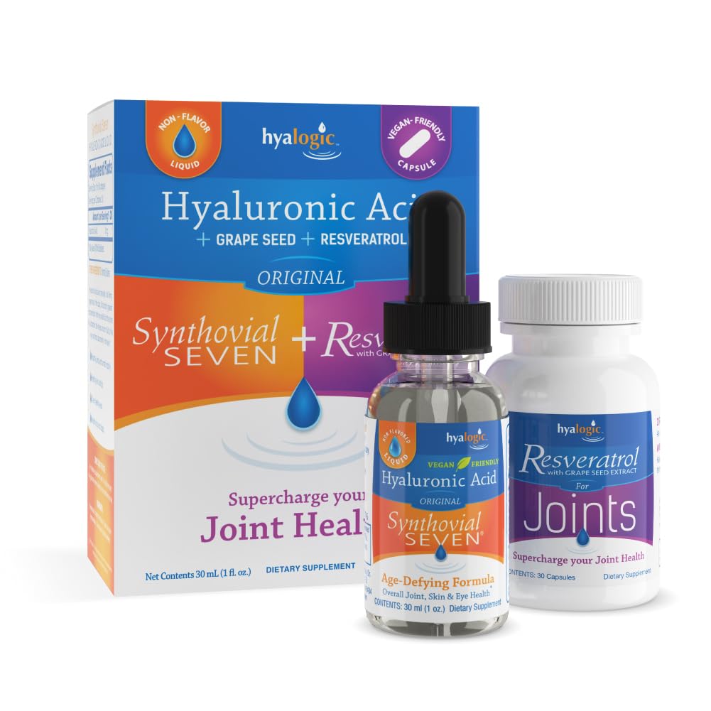 Hyalogic Synthovial Seven Hyaluronic Acid Liquid & Resveratrol Capsules - HA Joint Support - Vegan - 1 oz
