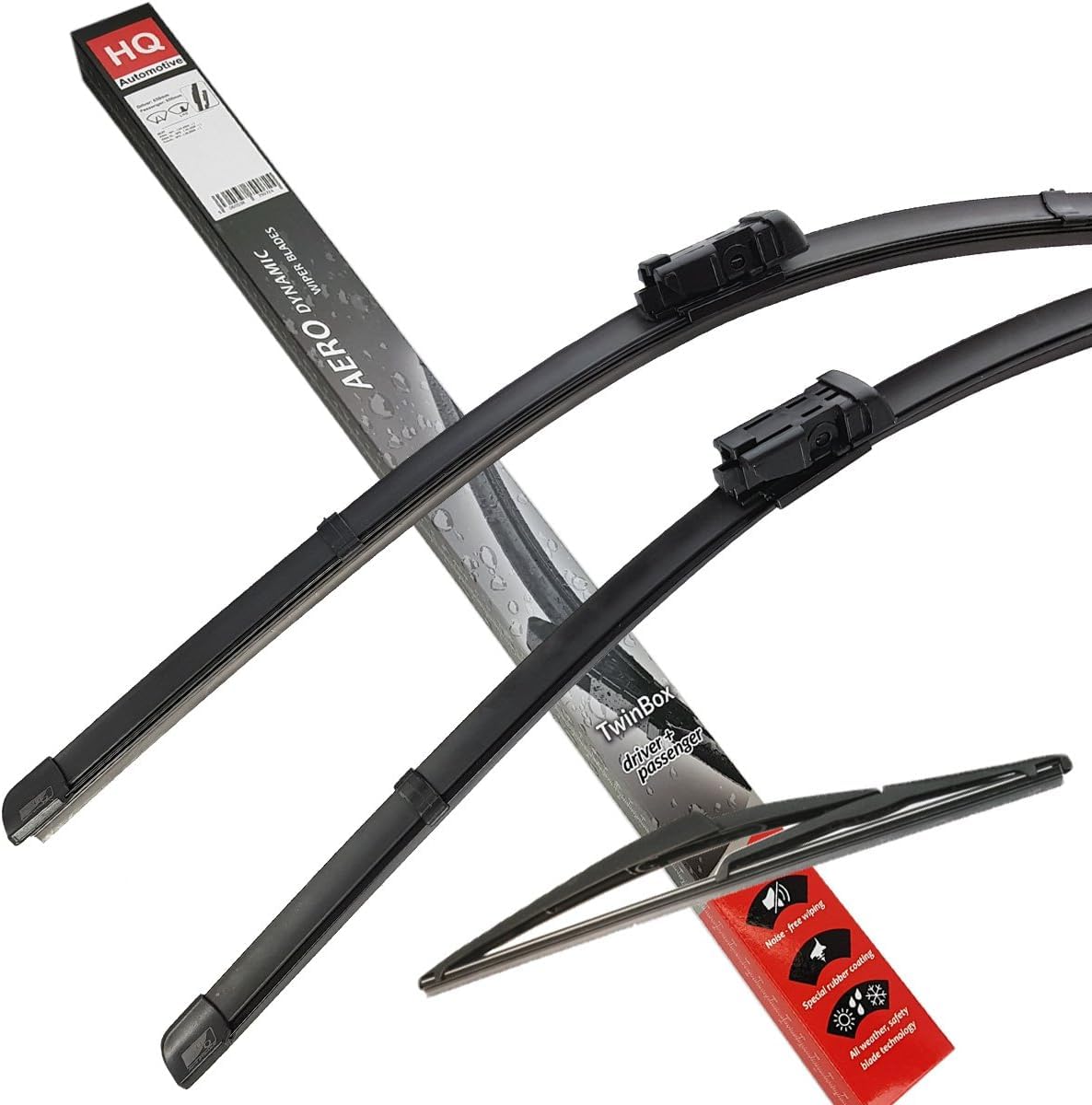Front & Rear Kit of Aero Flat Windscreen Wiper Blades AD61-424|Hq12D