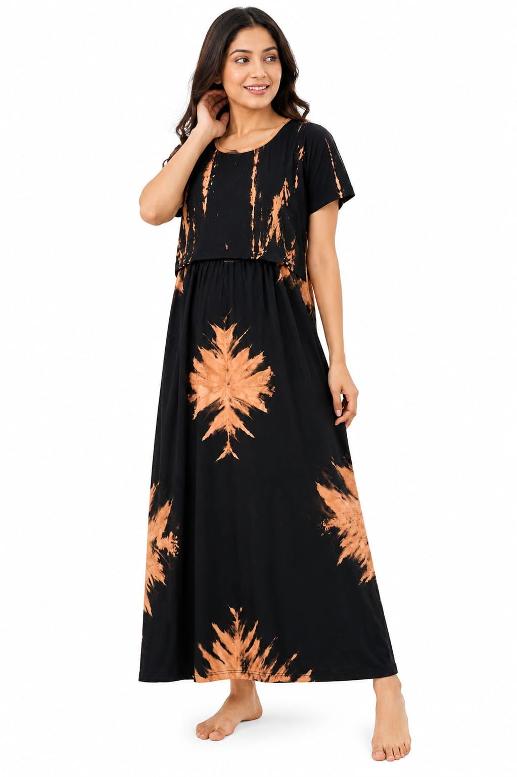 Women's XXL Cotton Maternity & Feeding Nighty | Zipless Nursing Night Gown | Soft Printed Feeding Nightdress | Pregnancy & Postpartum Sleepwear Dark Green-picture-33