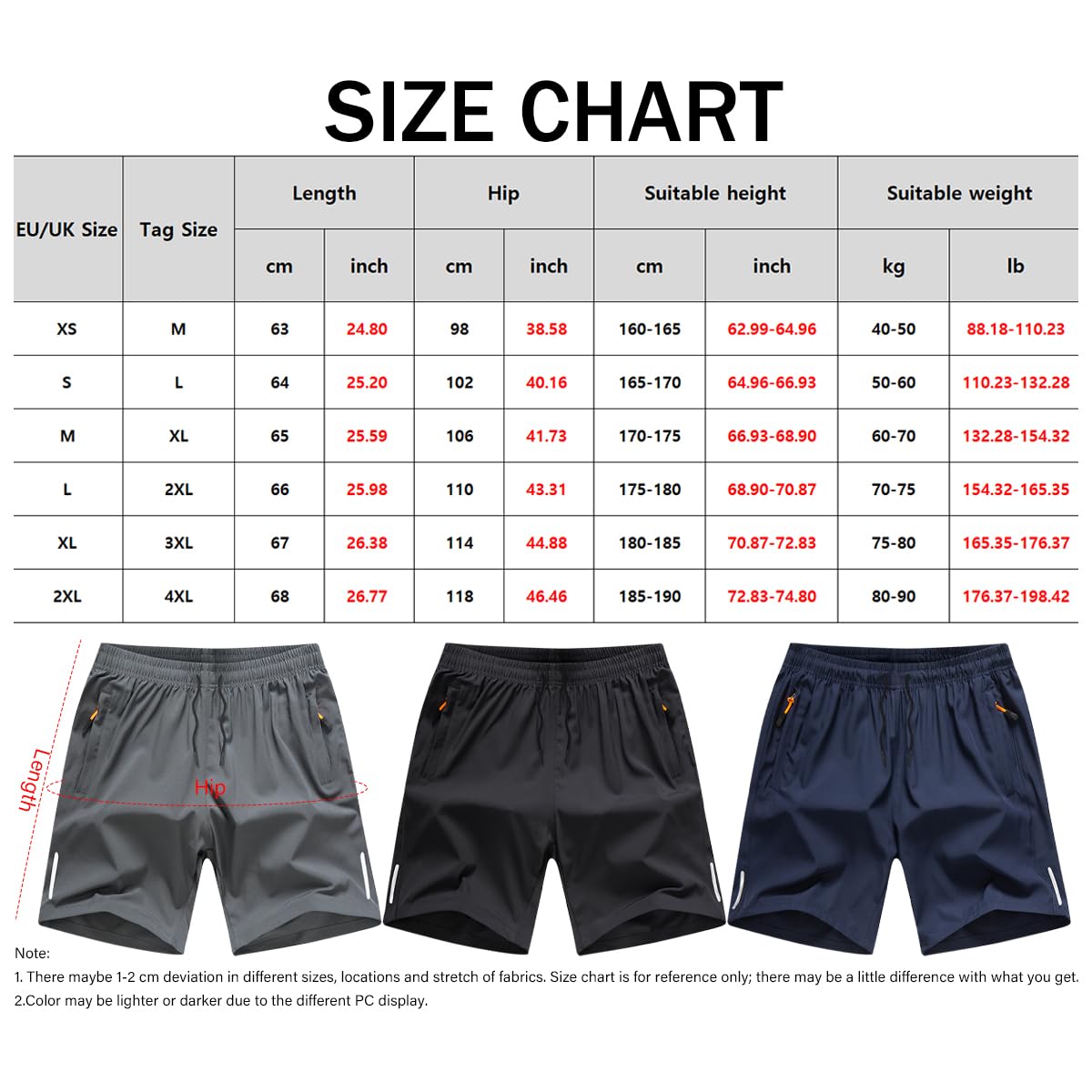 Lot de 3 Short Sport Homme avec Poche Zippée Shorts de Course à Pied Séchage Rapide Leger Pantalon Court Été Respirant Short Running Jogging Fitness pour Hommes, Taille S-6XL