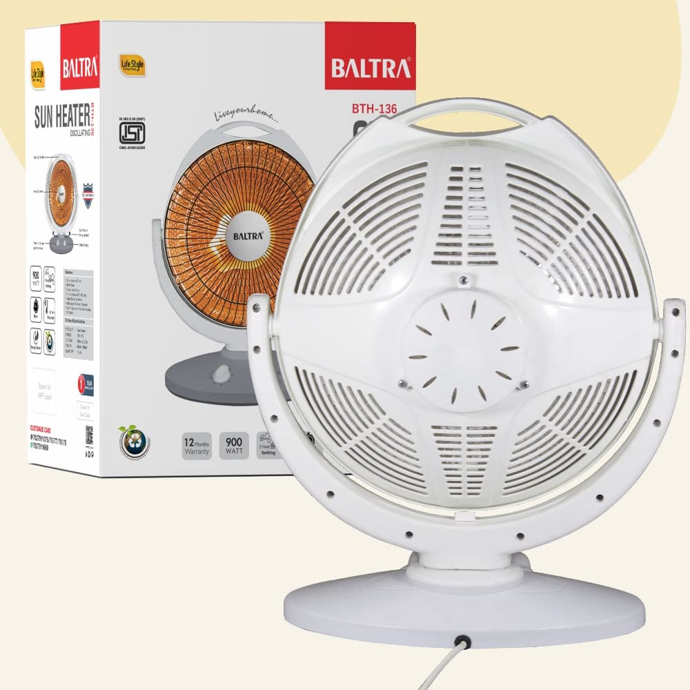 Baltra Sun Heater BTH136 900 Watt | Electric Room Heater For Home | 2 Heat Setting | Tip Over Switch for Protection | Angle Adjustment | ISI Mark | 1 Year Warranty (White) 3