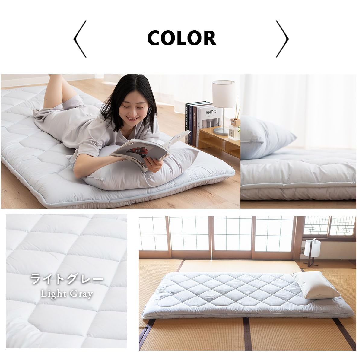 EMOOR Materasso Futon Giapponese da Pavimento Anti-Sag 90 x 200 cm Grigio Prodotto in Giappone, 100% Cotone Chip Foam Letto Pieghevole Shikibuton Tatami Mat Made in Japan