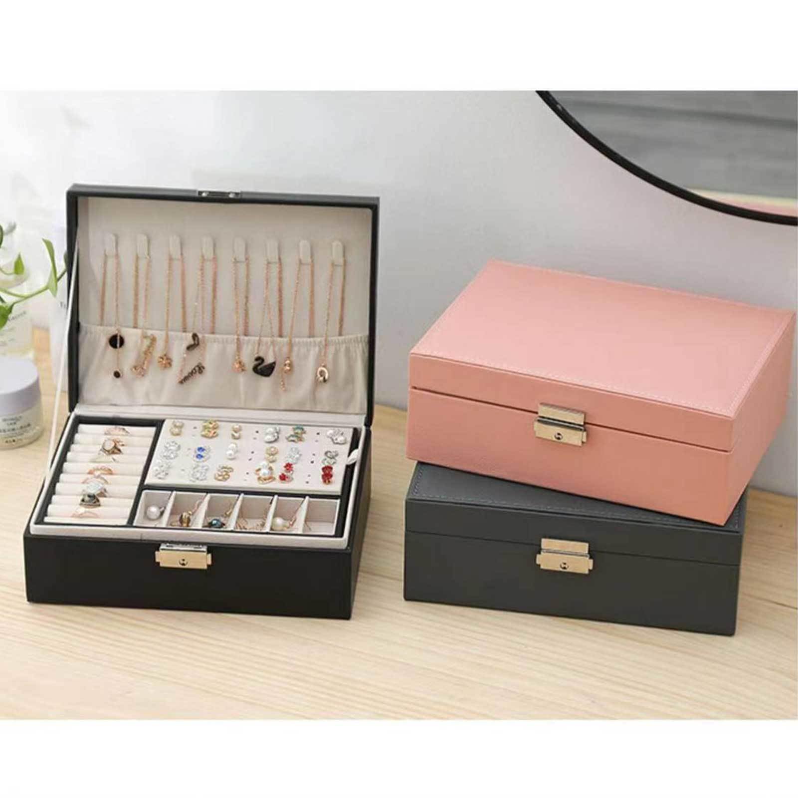 Pudełko na biżuterię, Leather Jewelry Box - 2-Layer Removable Tray & Dividers 9.06x6.69x3.54 Inches Multicolor