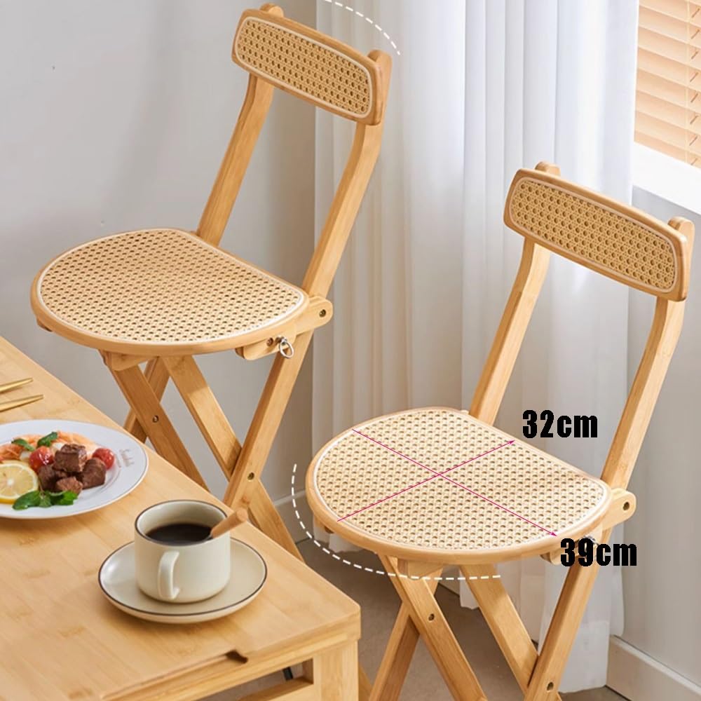 Taburetes de bar de cocina plegables de bambú con soporte para la espalda, taburete alto portátil para barra de desayuno, no necesita instalación, color primario, 30 pulgadas