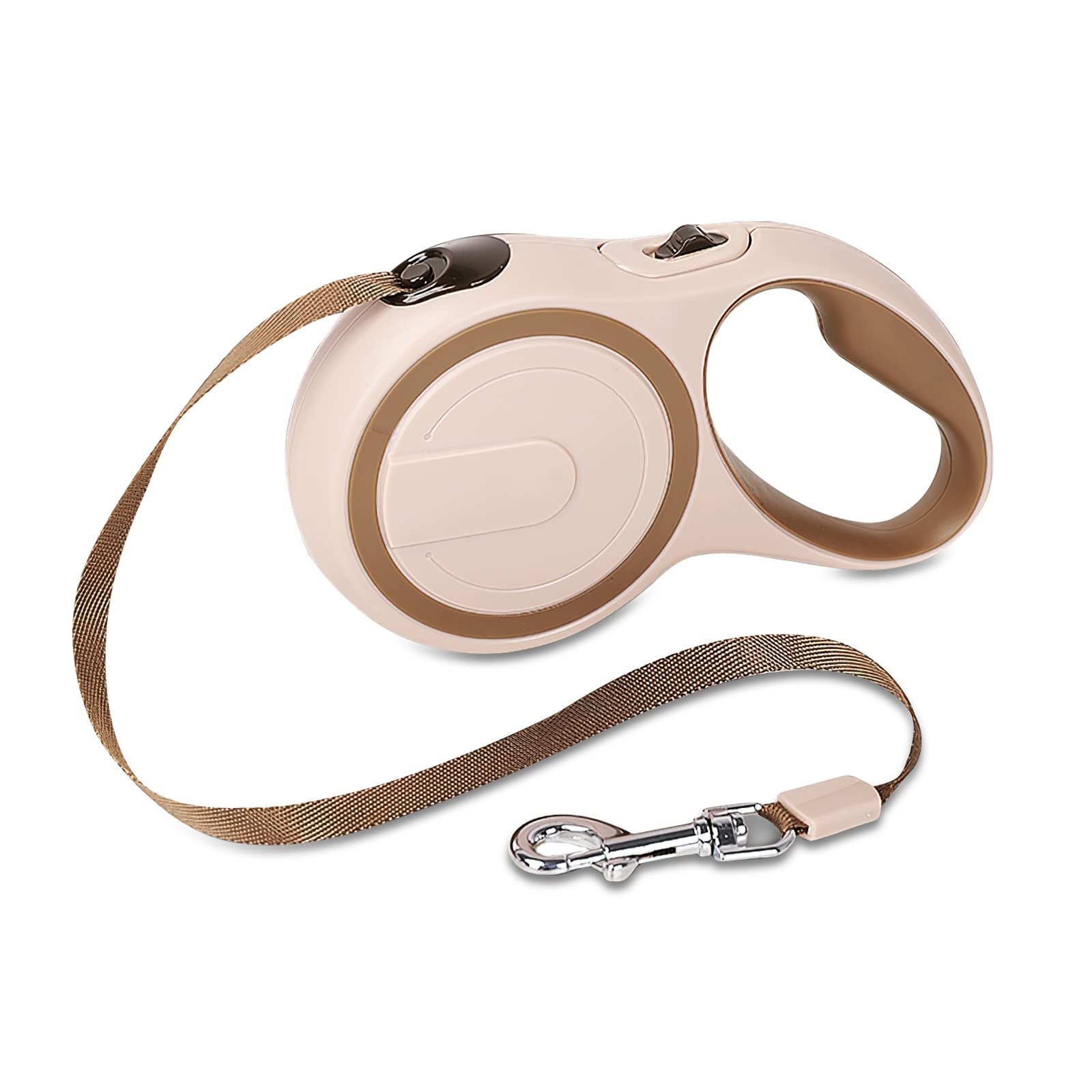 Galatée Retractable Dog Lead, One-Button Brake & Lock, 360° Tangle-Free Extendable Dog Leash With High Density Nylon Braided Tape(S, Brown)
