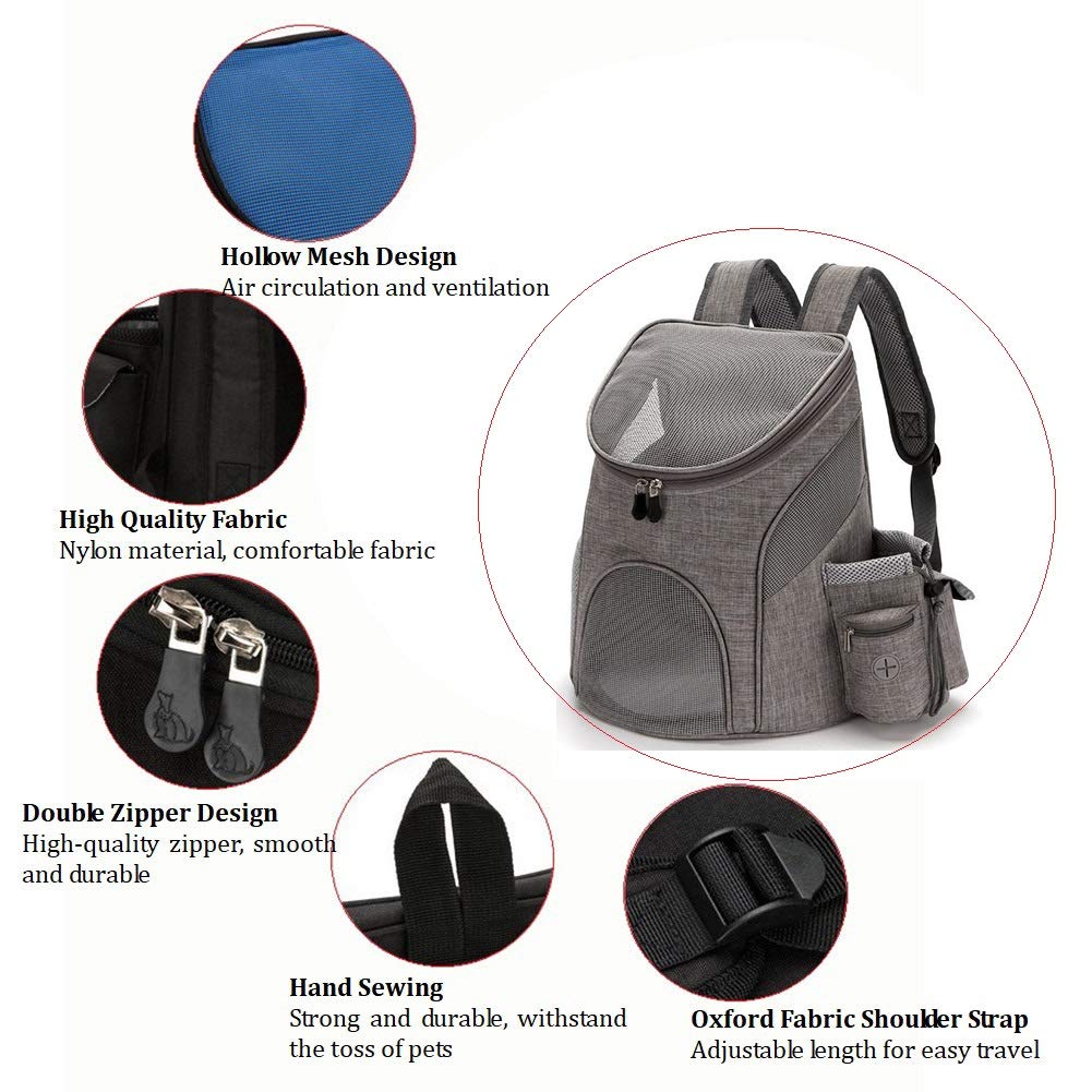Mochilas para Perros, Bolsa de Viaje para Mascotas Gatos Portadora Portátil | Material: poliéster, soporte de hasta 3 kg, para caminar senderismo en bicicleta