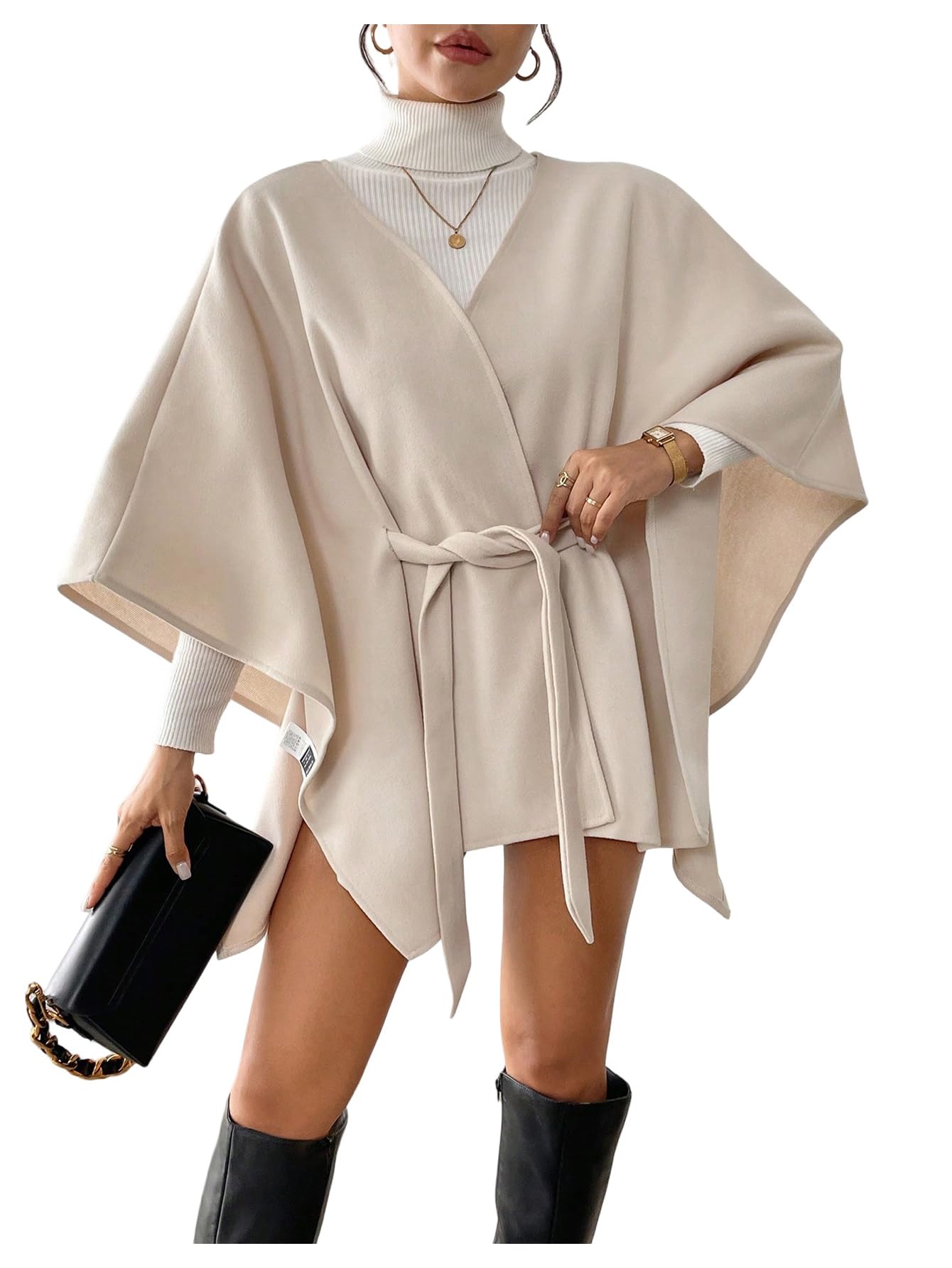 GORGLITTER Womens Poncho Warp Cardigan Shawl Cape Belted Open Front Elegant Sweater Fall Trendy 2025