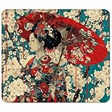 Gaming Alfombrilla de Ratón para Bordes Cosidos, Rojo Alfombrilla Ratón Pequeña 300x250mm con Base de Goma Natural Antideslizante para Jugadores/Oficina/Hogar Regalo, Mujeres Japonesas B-5913