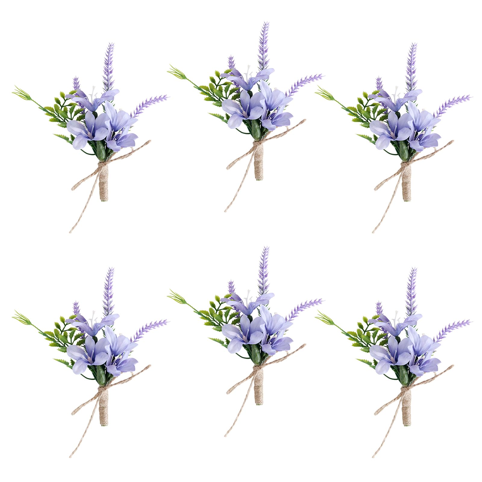 Tkasniy Boutonniere y Ramillete Conjunto púrpura, 6 uds. Boutonniere de Lavanda para Hombres Boda, Boutonniere de Bolsillo para Ceremonia de Boda Novio Padrinos de Boda