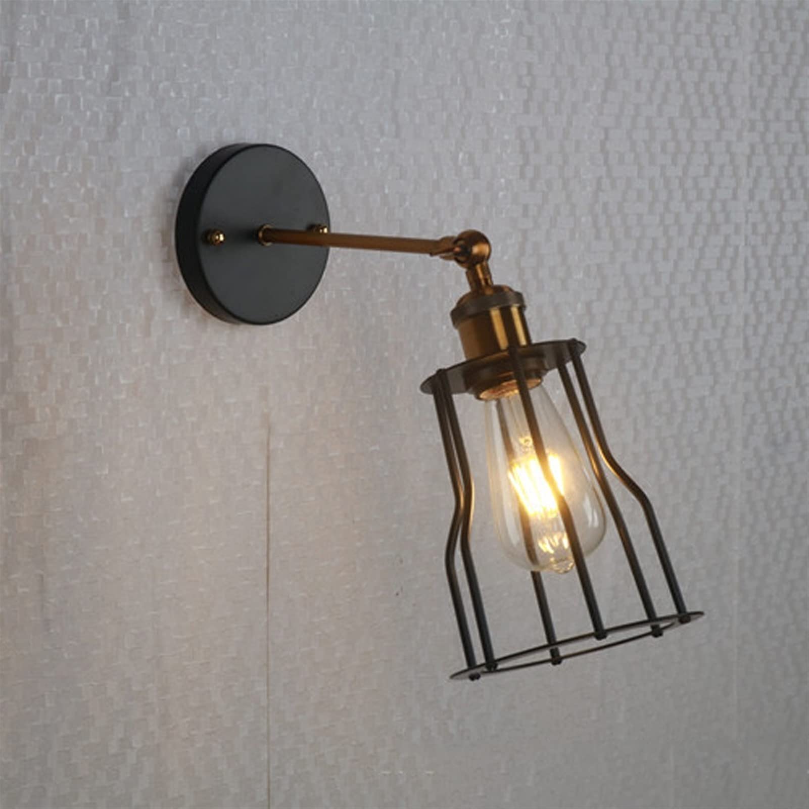 HUAYUSEDF European Minimalism Wrought Iron Wall Sconce for Bedroom and Wine Cellar Modern Light Fixture with 1 E27 Socket Ideal for Loft Staircase and Warehouse Decor