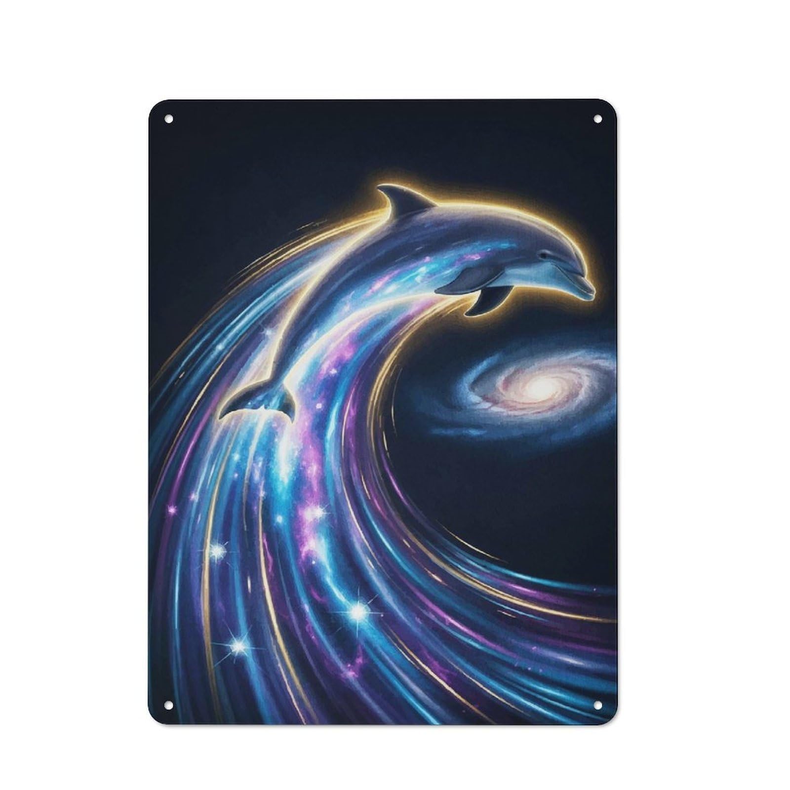 Cosmic Dolphin Wave Metal Wall Plaque 40x30cm, Classic Retro Room Decor for Bedroom, Office, Home Bar Or Dining Room