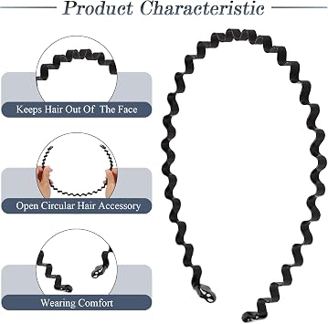 Men's 10 Pcs Metal Headband Alice Band - Hair Band for Sports and Daily Use