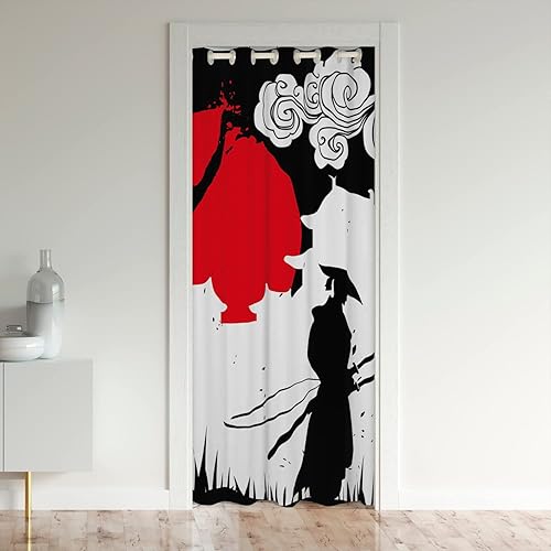 Erosebridal Samurai - Cortina opaca con estampado de puesta de sol, cortina de puerta japonesa, silueta de edificio, transpirable, cortina japonesa