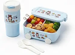 Kit Marmita Térmica 1100ml com 2 Compartimentos em Aço Inox 304, Copo 550ml e Talheres, Lunch Box Bento para Trabalho