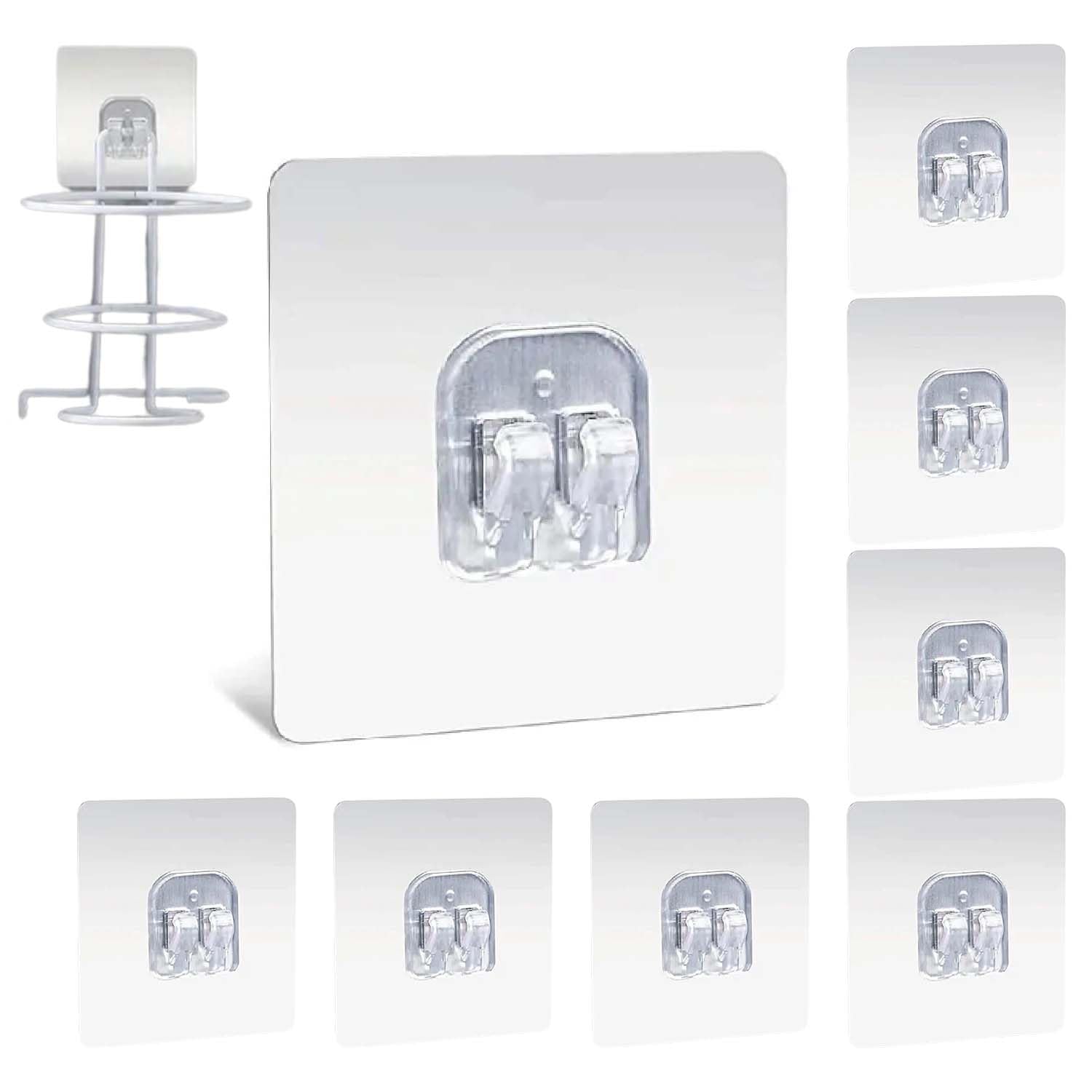 Homeaura Magic Sticker - Strong Self Adhesive Wall Mount for Kitchen Hanging Racks, Tissue & Towel Holder, Stainless Steel, Transparent (Pack of 8, 7x7 cm)
