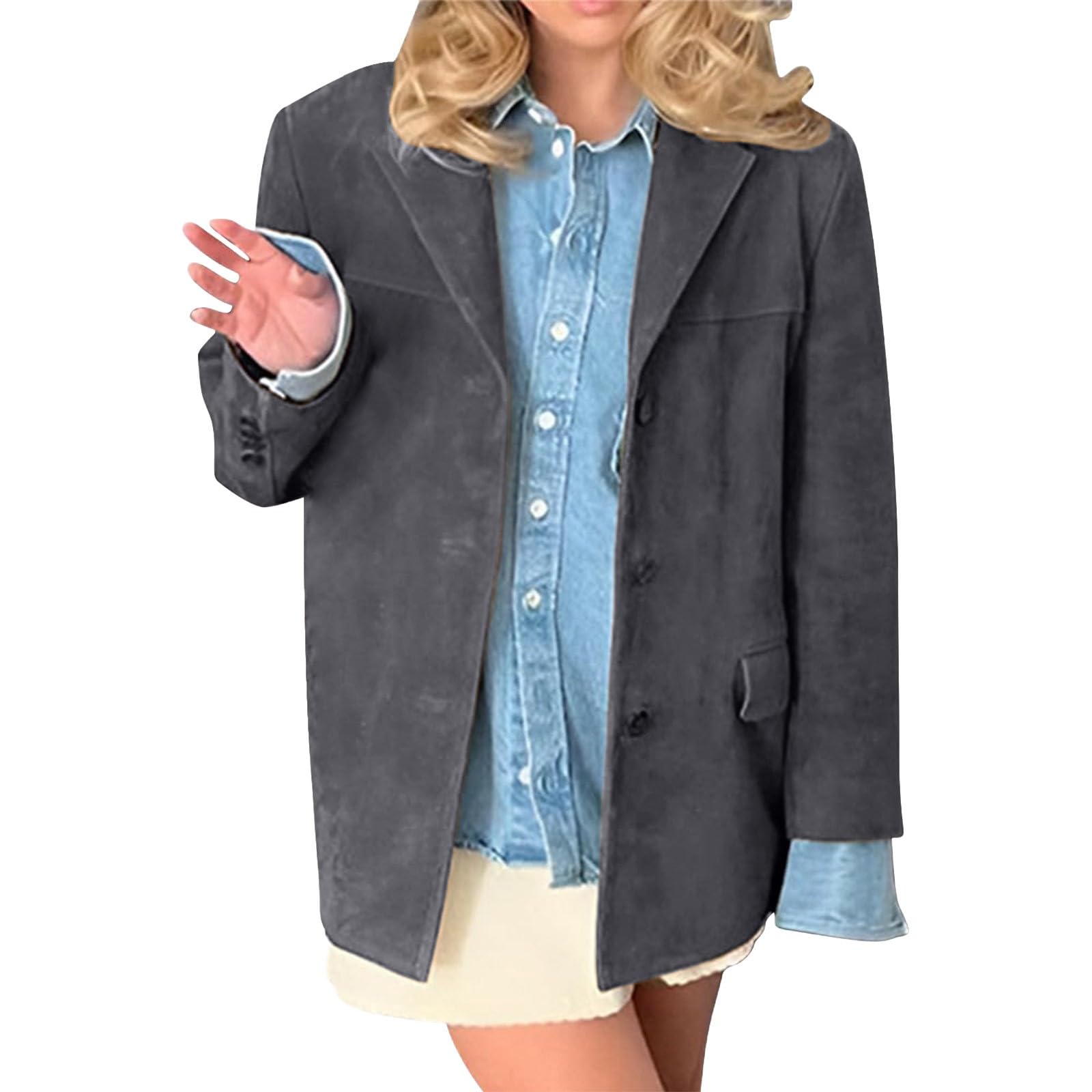Generisch Anzugjacke Sportlich Elegant Sakko Vintage Wildlederjacke Damen