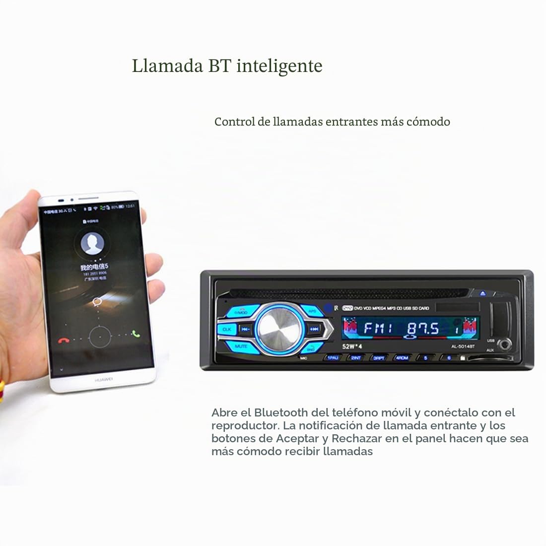 Estéreo para automóvil con Bluetooth, reproductor de CD y DVD, estéreo MP3, manos libres para automóvil, radio de audio soporte para radio FM / USB / entrada auxiliar con control remoto 1 Din 12V