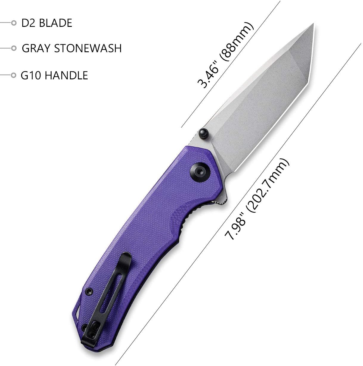 CIVIVI Brazen Folding Pocket Knife,3.5-Inch Tanto D2 Plain Blade,G-10 Outdoor Camping Hiking Knife with Thumb Studs and Flipper opener,Unique Tool Gift for EDC Men Women C2023A (Purple)