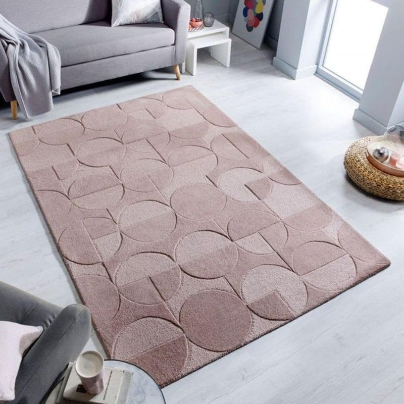 Image of Hand Tufted Modern Design Exported Collection High Low Pattern Wool Carpet for Living Room, Bedroom & Hall (Light Pink, 5 x 8 Feet)