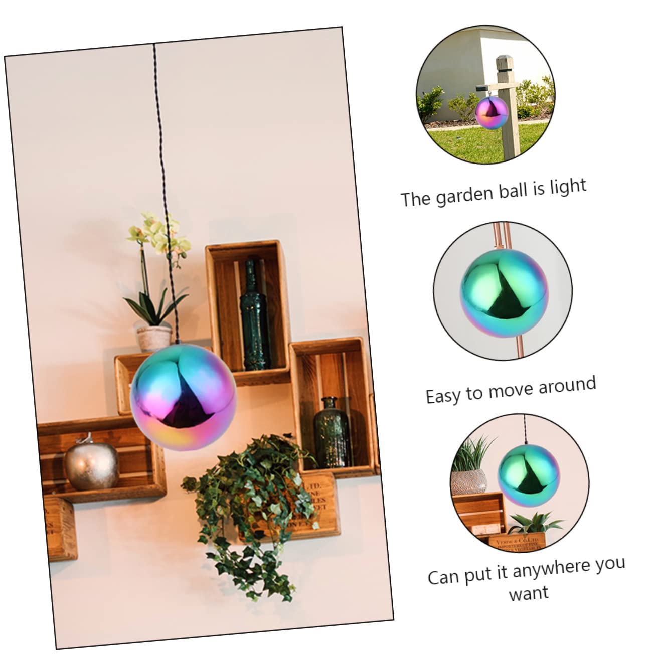 KONTONTY 2Pcs Stainless Steel Gazing Ball Rainbow Mirror Hollow Garden Spheres for Outdoor Decoration Reflective Lawn Ornaments Durable Shatterproof Design