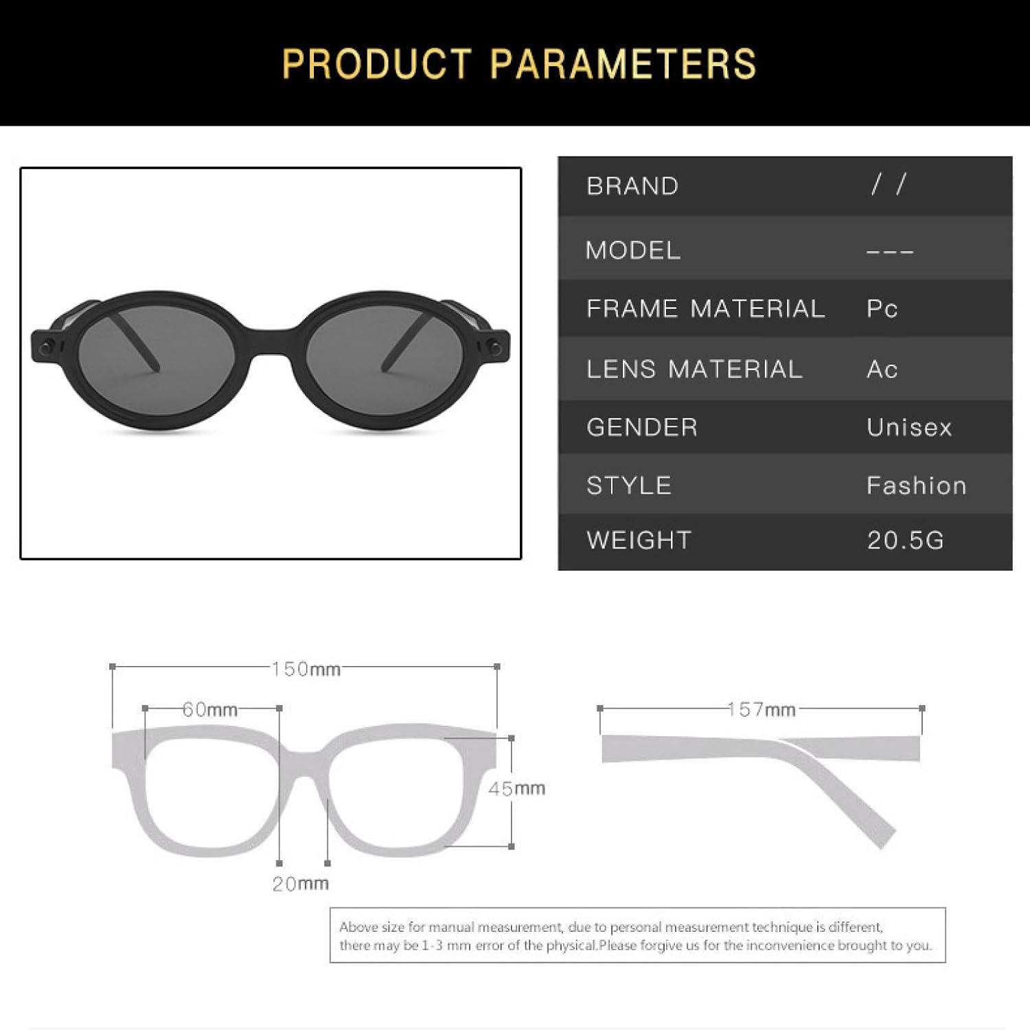 Vintage Small Oval Sunglasses Women Men Black Punk Female Fashion Round Eyewear