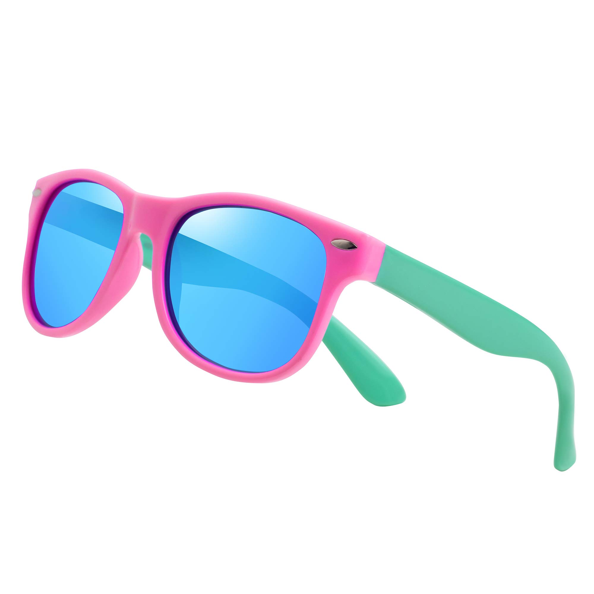 YAMAZI Kids Polarized Sunglasses Sports Fashion For Boys And Girls Mirrored Lens (Pink&mint Green | Blue Mirrored Lens, Gray)