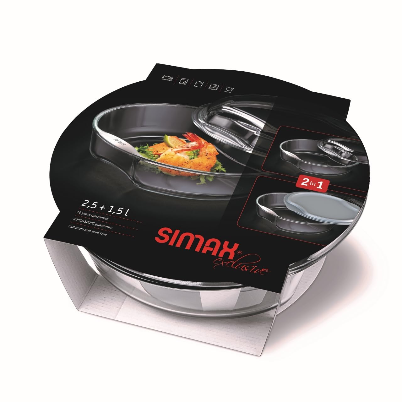SIMAX - Cocotte Ronde avec Couvercle en Verre, Contenance 2,50 + 1,50L, Dimension 28 x 27 x 11,1 cm - Verre Borosilicate très Haute Résistance - 6926/6936/L