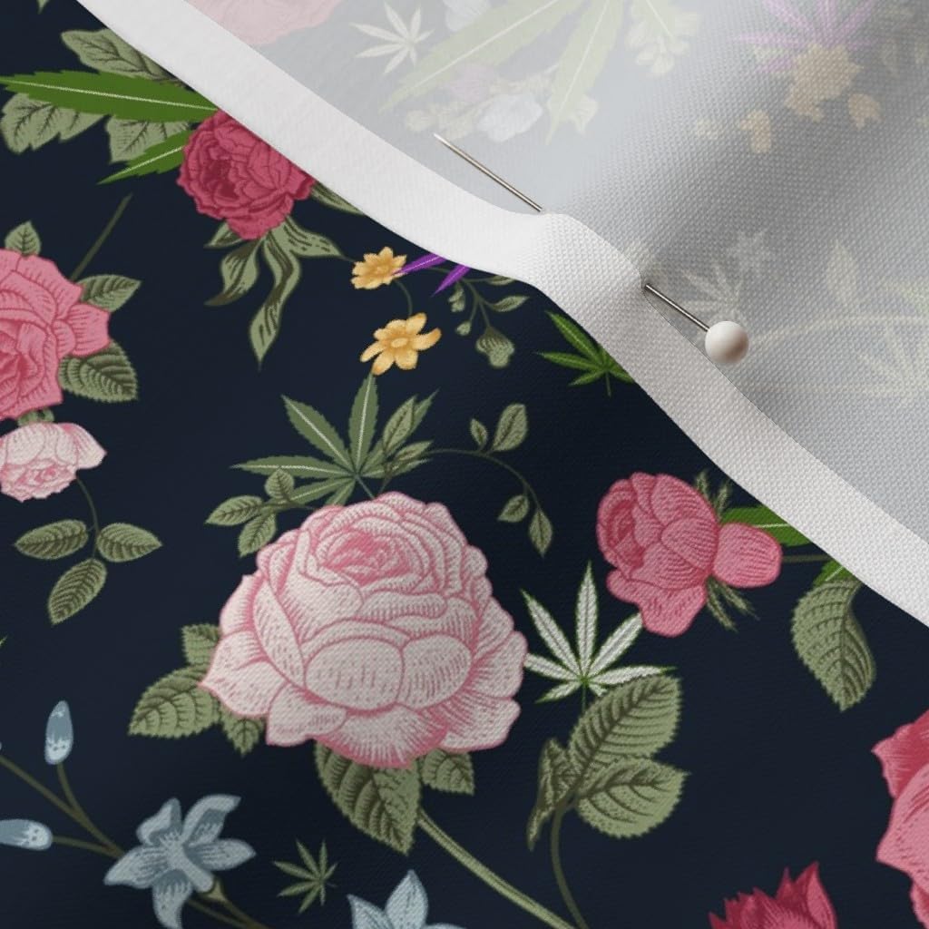 Spoonflower Fabric - Cannabis Rose Blue Vintage Flowers Floral Retro Peony Weed Printed on Petal Signature Cotton Fabric by The Yard - Sewing Quilting Apparel Crafts Decor