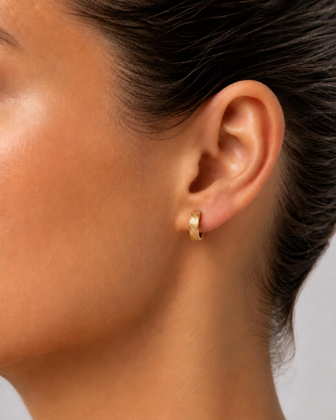 PRINS JEWELS Pendientes de aro pequeños para mujer de oro amarillo 750 de 18 quilates | Pendientes de clave griega Pendientes de oro genuino de Italia