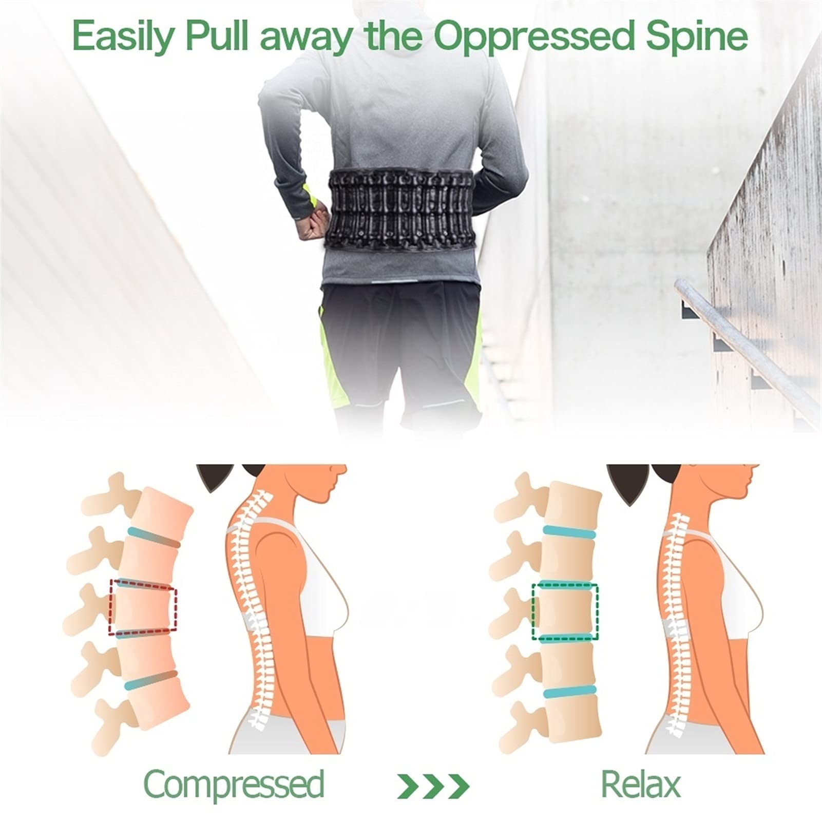 Cinturón de descompresión para la espalda, soporte lumbar para el dolor de espalda, para hombres y mujeres, con almohadilla acolchada, ajustable, para la cintura y la columna vertebral (talla L)