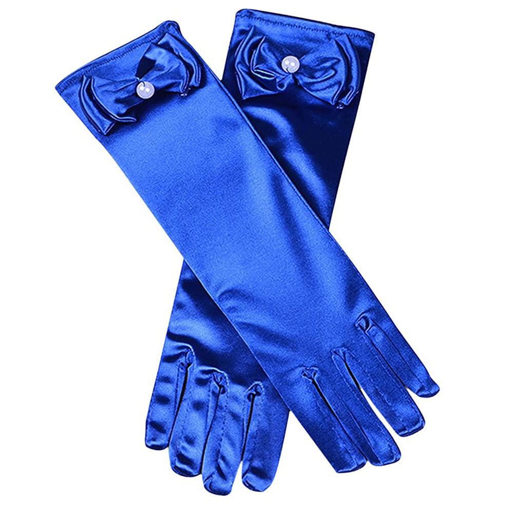 L-Peach Kids Satin Bowknot Formal Gloves Girl's Princess Costume Gloves for Bride Party Halloween Christmas Cosplay — image 1