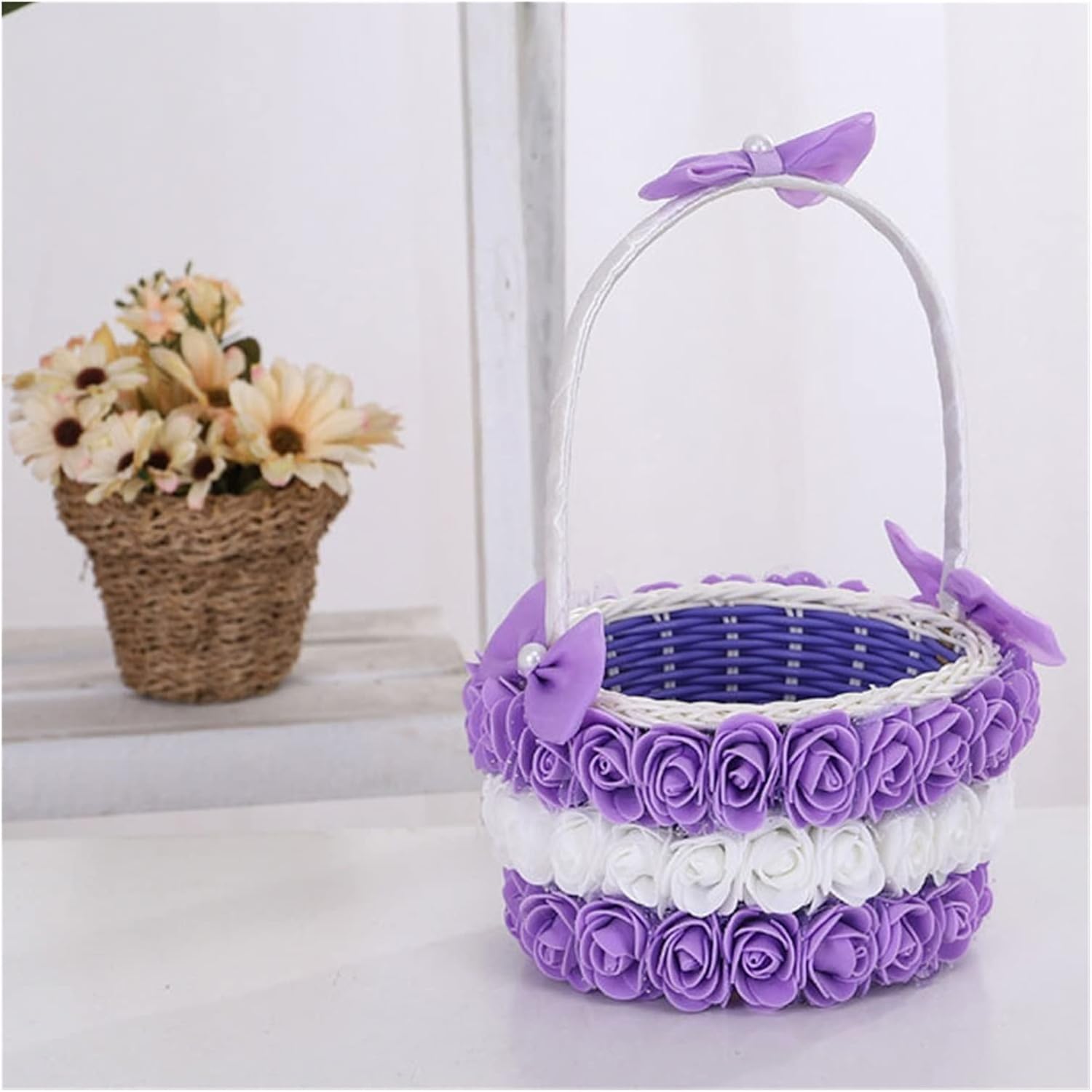 HBJWOV Wedding Lace Flower Baskets, Festive Candy, Hand-woven Storage, Ornaments, Diy