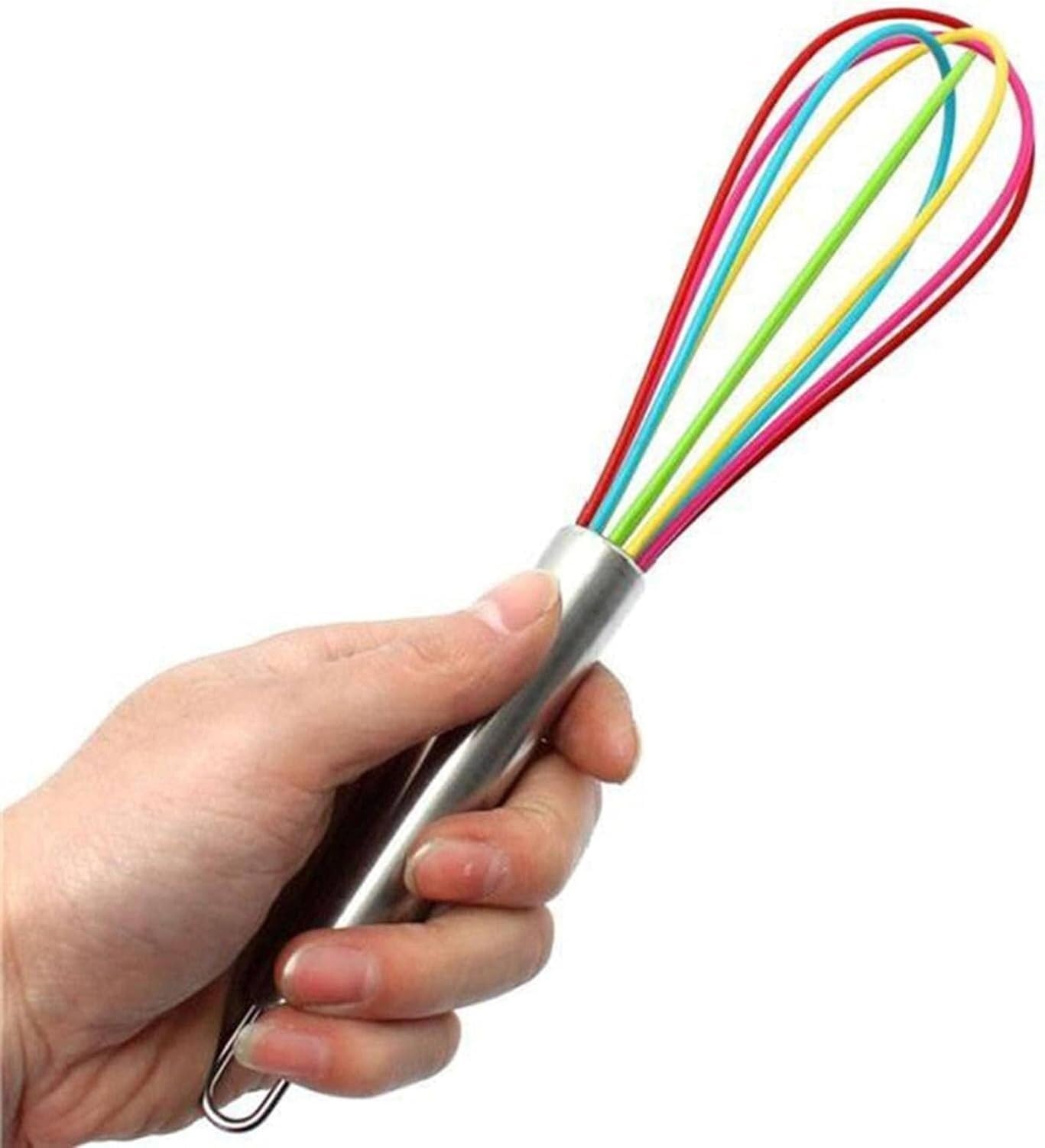 AIEIJJH Manual Egg Whisk Beater Silicone Hand Whisk Drink Mixer for Cream Stirring Stainless Steel Handle 10 inch, 10 Inch