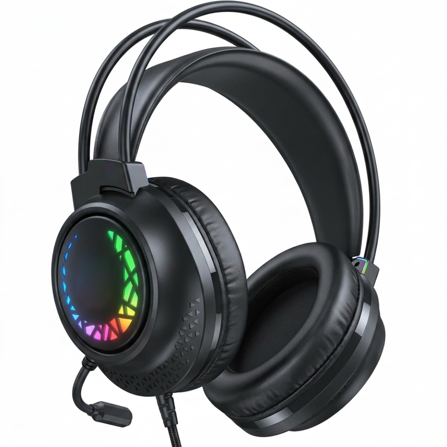 Genérico Cascos Gaming con Micrófono Reducción de Ruido, Luces RGB, Cómodas Orejeras para PC Portátile Teléfonos