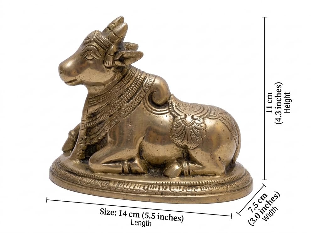Image of Brass Nandi Bull Idol, Vastu Remedy for Stability & Devotion (11 cm, 900 g)