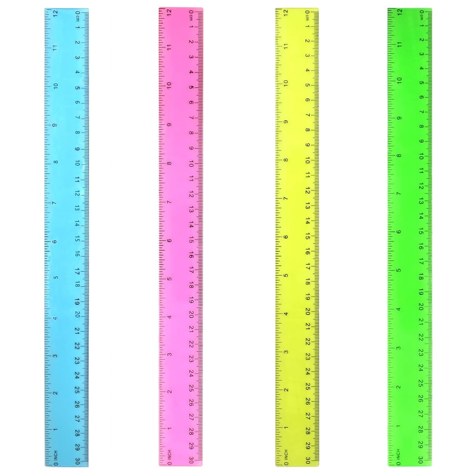 4 Piezas Transparentes De 30cm Reglas De Plástico Direct Aplushing Rulers Para Niños Suministros Matemáticos Herramientas De Medición De La Oficina De La Escuela De Estudiantes (Multicolor)