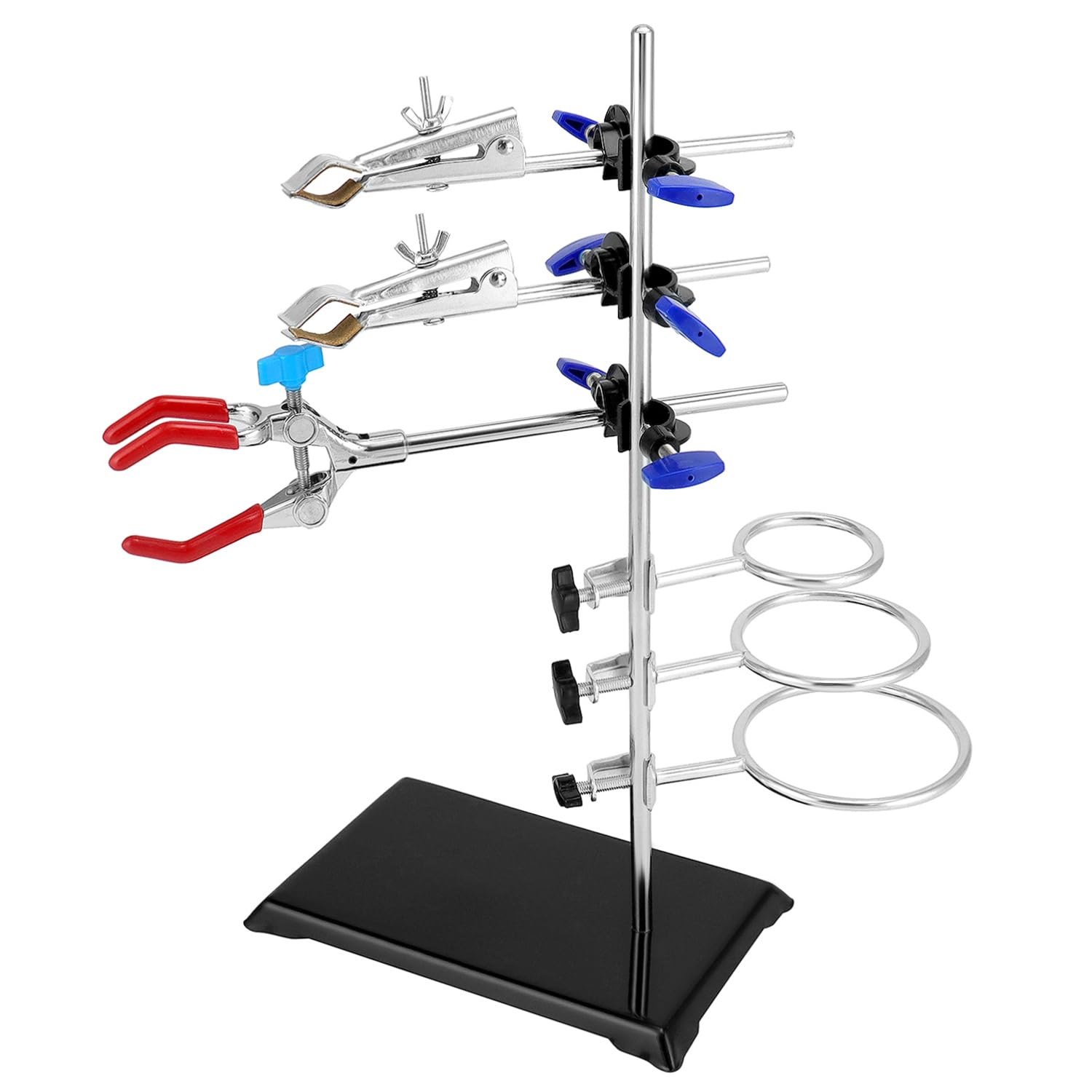 QWORK Juego de soporte de laboratorio 40 cm abrazaderas ajustables aros redondos experimentos química física