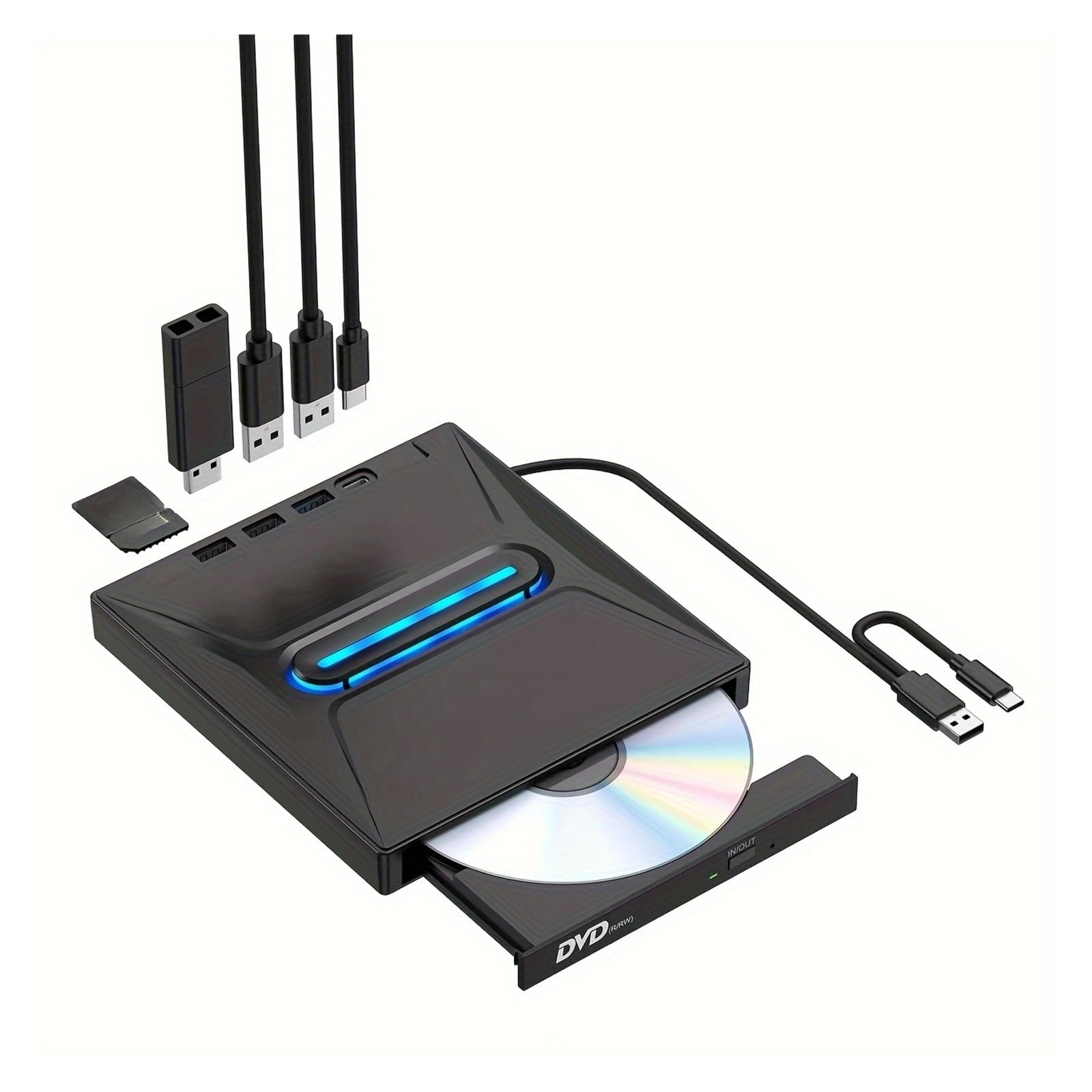 JVDDI USB 3.0 External CD DVD Drive, Type C Portable CD/DVD+/-RW Drive/DVD Player Hub